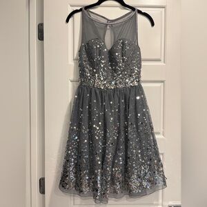 Deb Y2K Sparkly Grey Mini Party Cocktail Dress Juniors Size 3 Spring Wedding